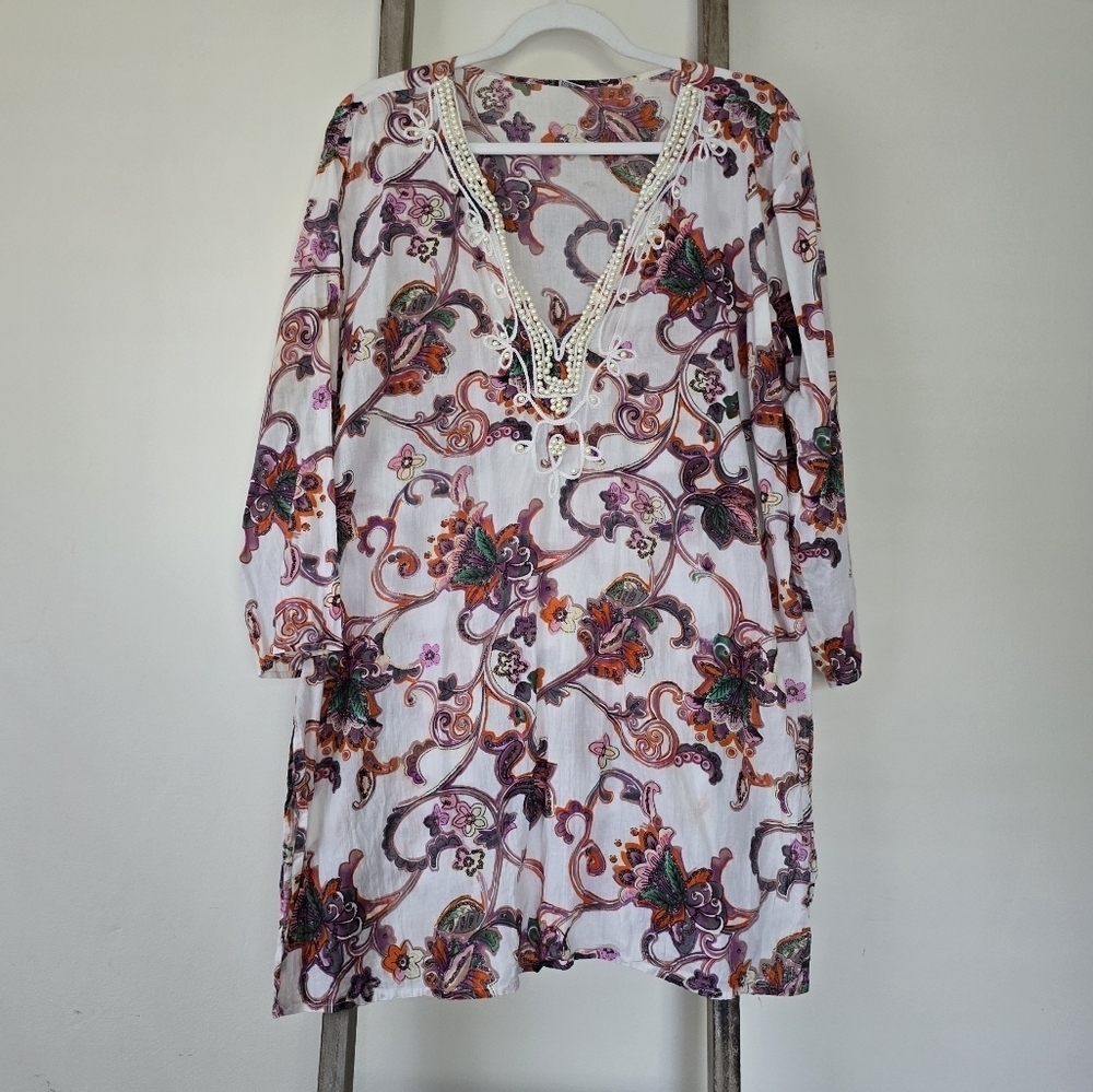 ⭐️40% Off⭐️ Boho Tunic Beach Coverup with Pearl Necklind